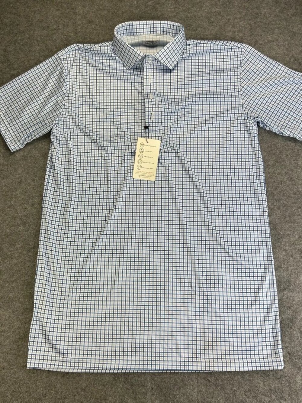 NWT Collars & Co. Dress Collar Polo Shirt Mens Large Tall Blue White Plaid